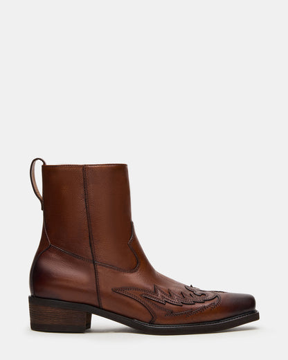 Steve Madden SANTANA Brown Leather Western Men's Ankle Boot