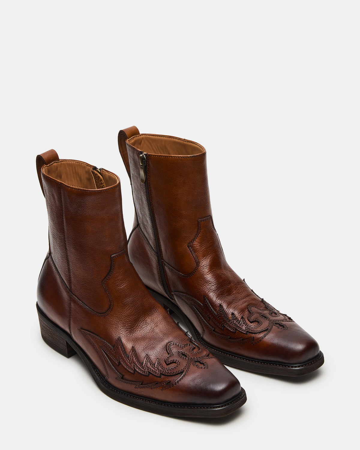 Steve Madden SANTANA Brown Leather Western Men's Ankle Boot