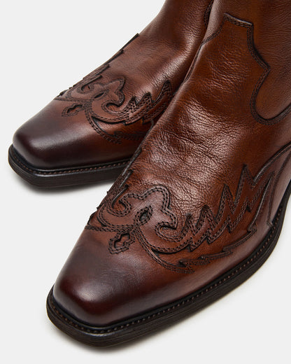 Steve Madden SANTANA Brown Leather Western Men's Ankle Boot