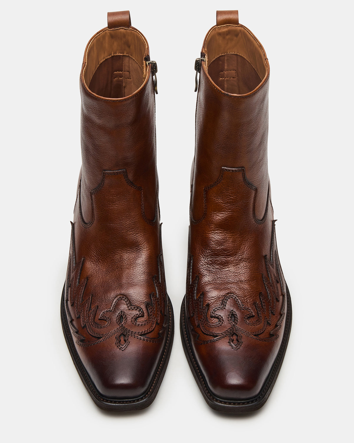 Steve Madden SANTANA Brown Leather Western Men's Ankle Boot