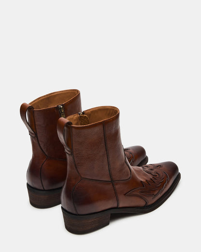 Steve Madden SANTANA Brown Leather Western Men's Ankle Boot