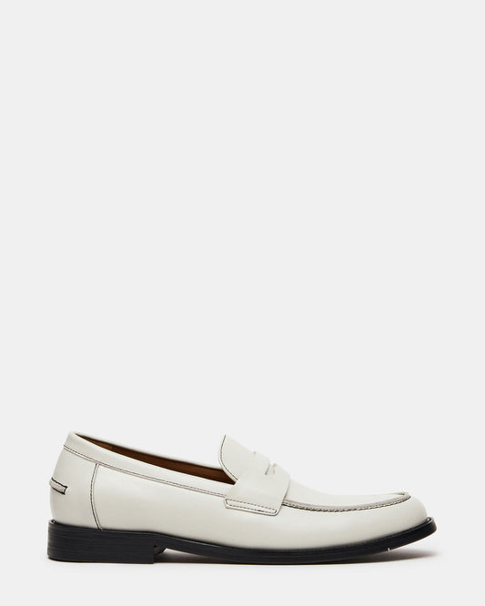 Steve Madden NATAN White Leather Slip-On Dress Men's Loafer