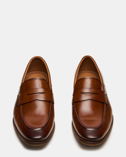 Steve Madden LIGHTNING Tan Leather Round-Toe Slip-On Men's Loafer