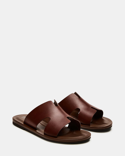 Steve Madden SPLASH Tan Leather Men's Flat Slip-On Sandal