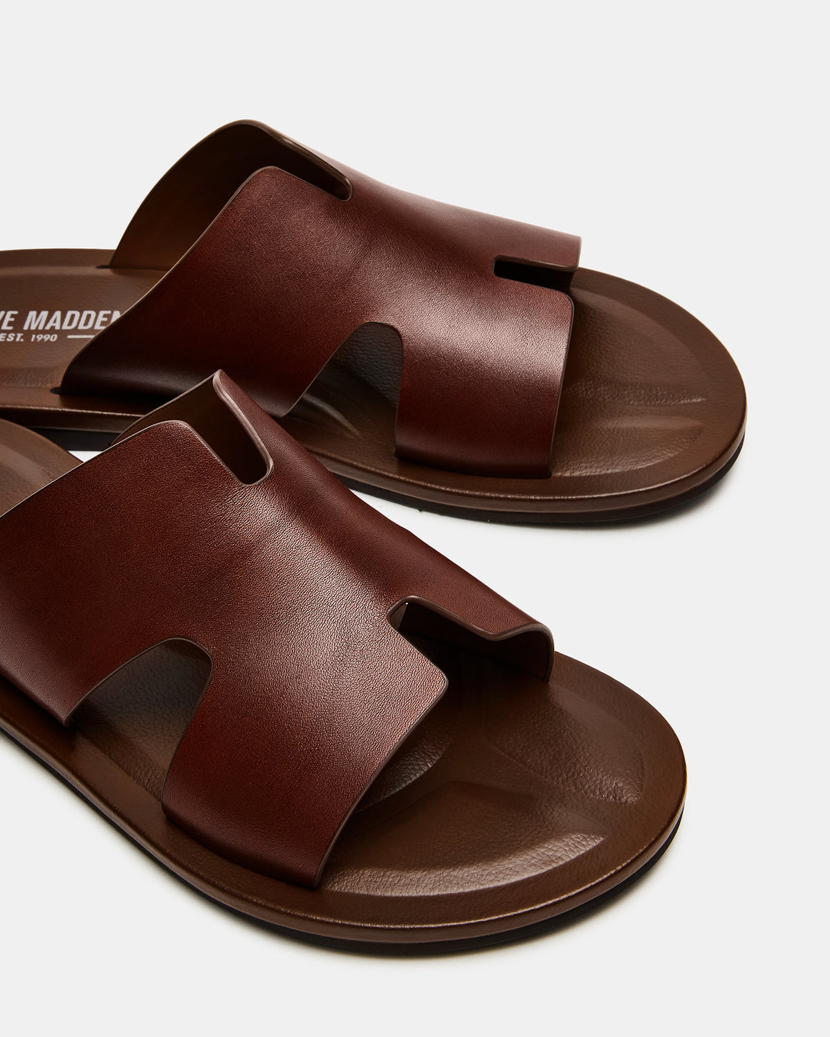 Steve Madden SPLASH Tan Leather Men's Flat Slip-On Sandal