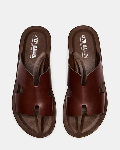 Steve Madden SPLASH Tan Leather Men's Flat Slip-On Sandal