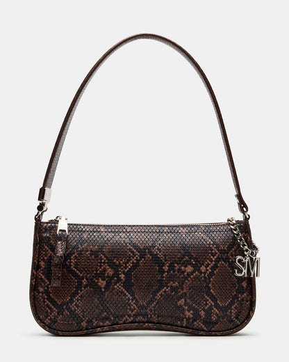 Steve Madden ANGEL Bag Brown Snake Top-Zipper Structured Shoulder Strap Handbag
