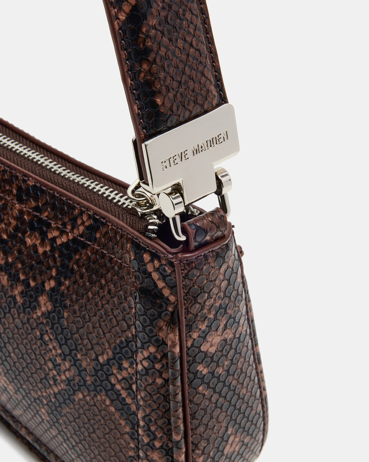 Steve Madden ANGEL Bag Brown Snake Top-Zipper Structured Shoulder Strap Handbag