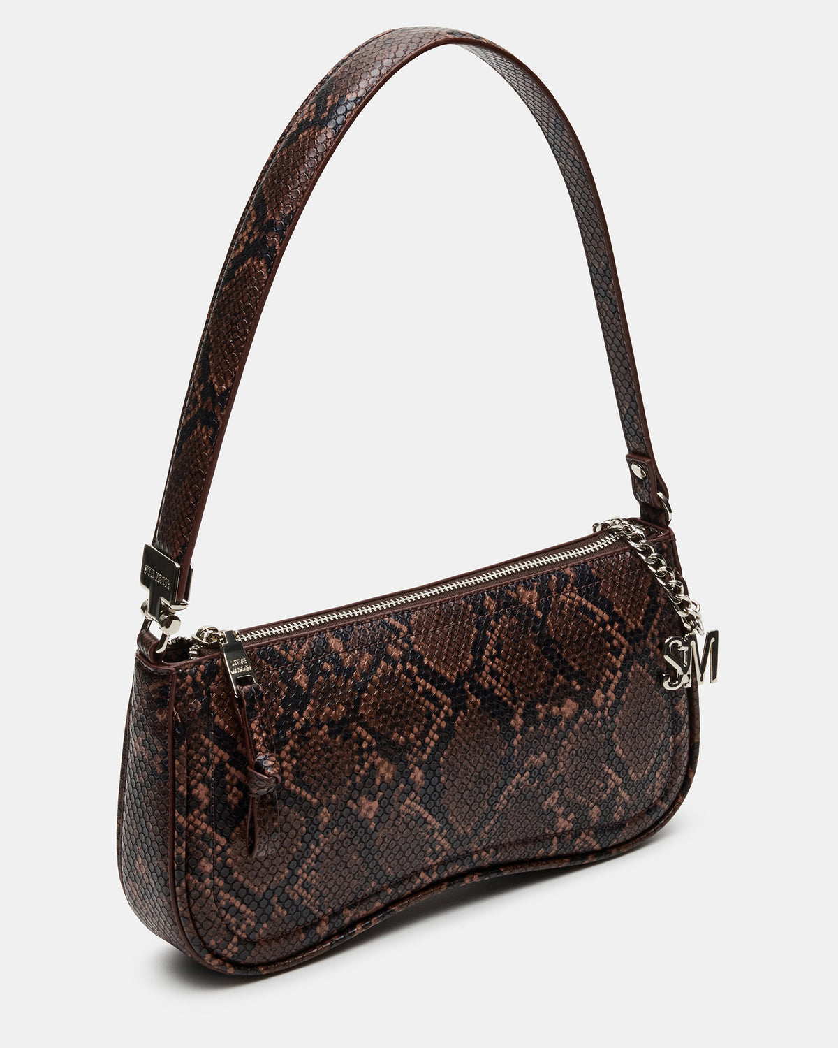 Steve Madden ANGEL Bag Brown Snake Top-Zipper Structured Shoulder Strap Handbag