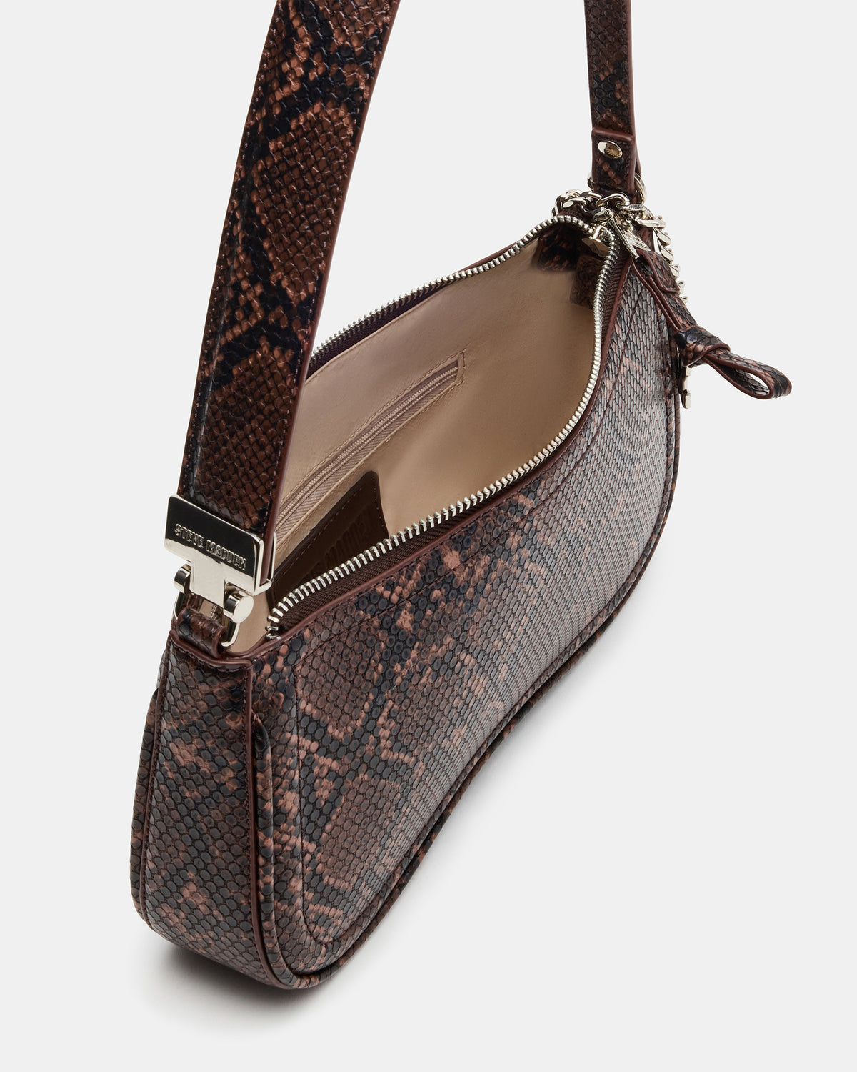 Steve Madden ANGEL Bag Brown Snake Top-Zipper Structured Shoulder Strap Handbag
