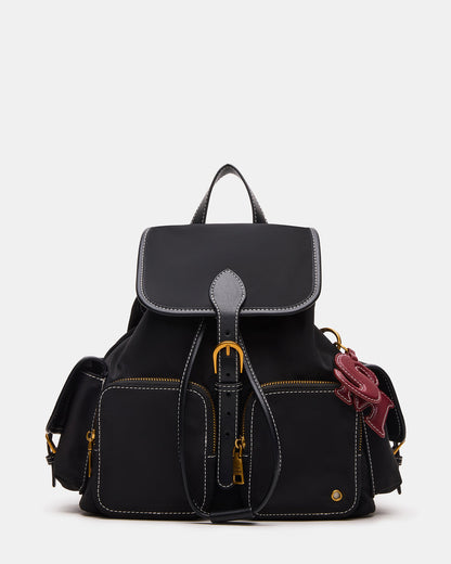 Steve Madden STUDIO Bag Black Nylon Cargo Pocket Drawstring Women's Backpack Handbag