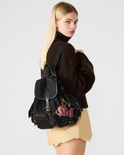 Steve Madden STUDIO Bag Black Nylon Cargo Pocket Drawstring Women's Backpack Handbag