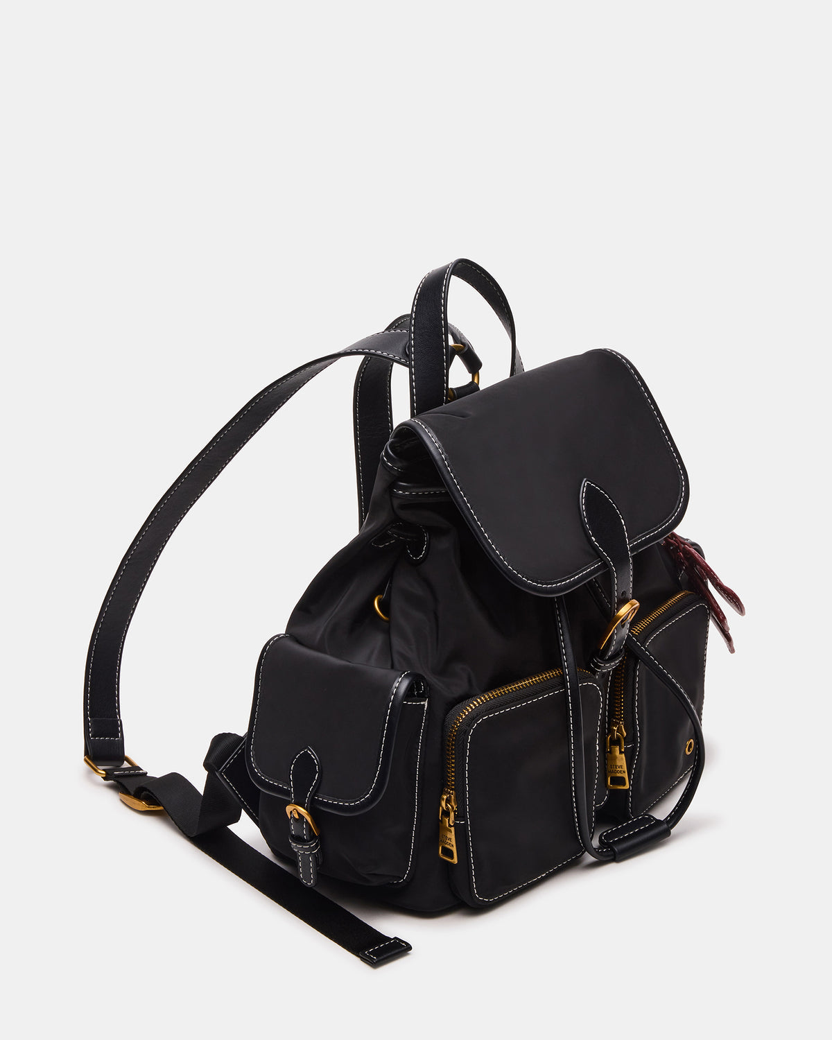 Steve Madden STUDIO Bag Black Nylon Cargo Pocket Drawstring Women's Backpack Handbag