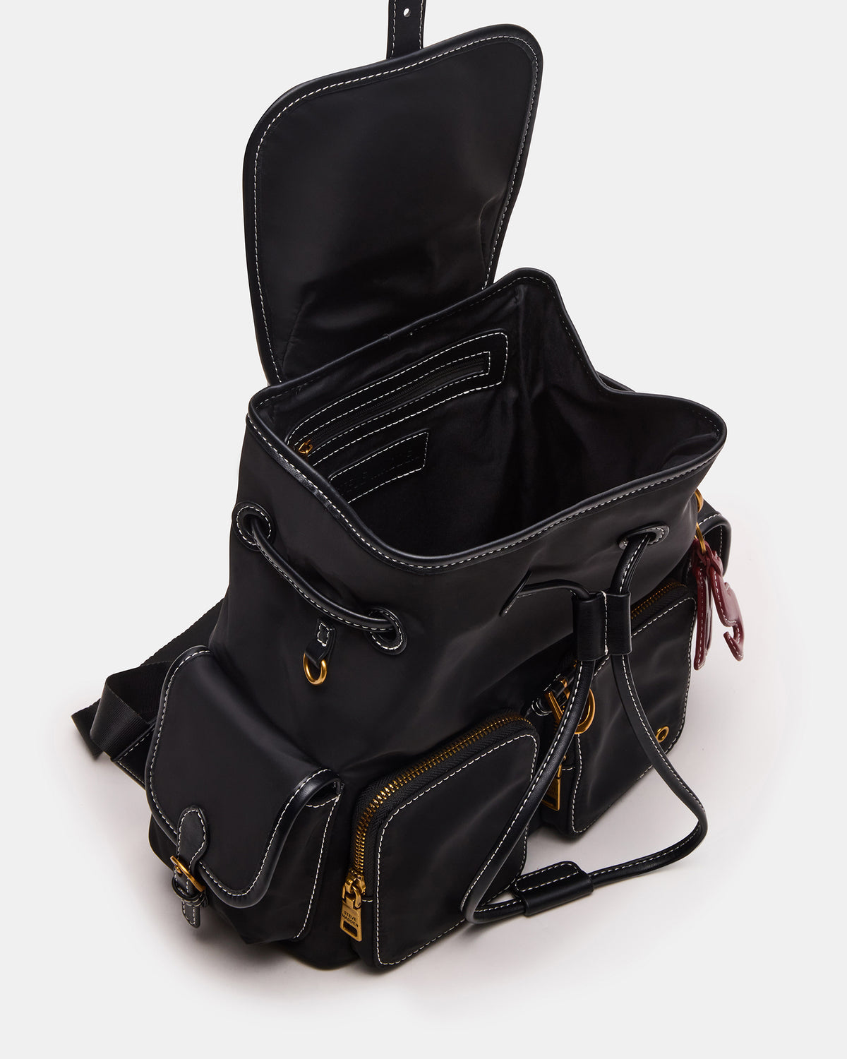 Steve Madden STUDIO Bag Black Nylon Cargo Pocket Drawstring Women's Backpack Handbag
