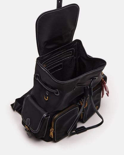 Steve Madden STUDIO Bag Black Nylon Cargo Pocket Drawstring Women's Backpack Handbag