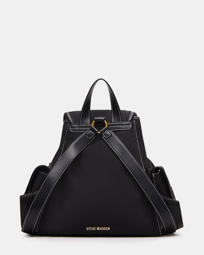 Steve Madden STUDIO Bag Black Nylon Cargo Pocket Drawstring Women's Backpack Handbag