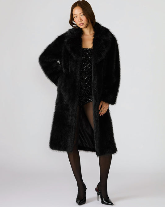 Steve Madden LARKIN Black Long-Sleeved Faux Fur Women's Coat