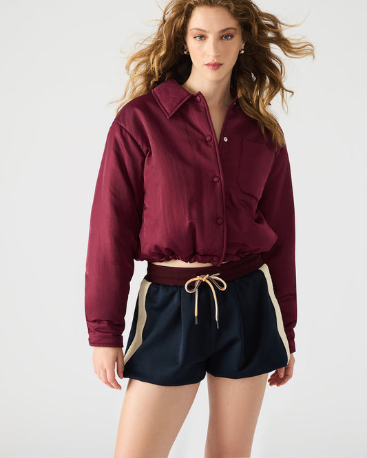 Steve Madden SELMA Wine Long-Sleeved Puffer Button-Up Women's Jacket