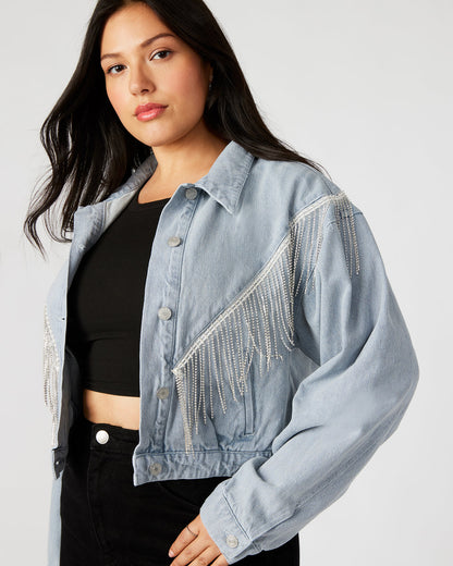 Steve Madden CANYON Denim Jacket | Women's Rhinestone Fringe Jacket