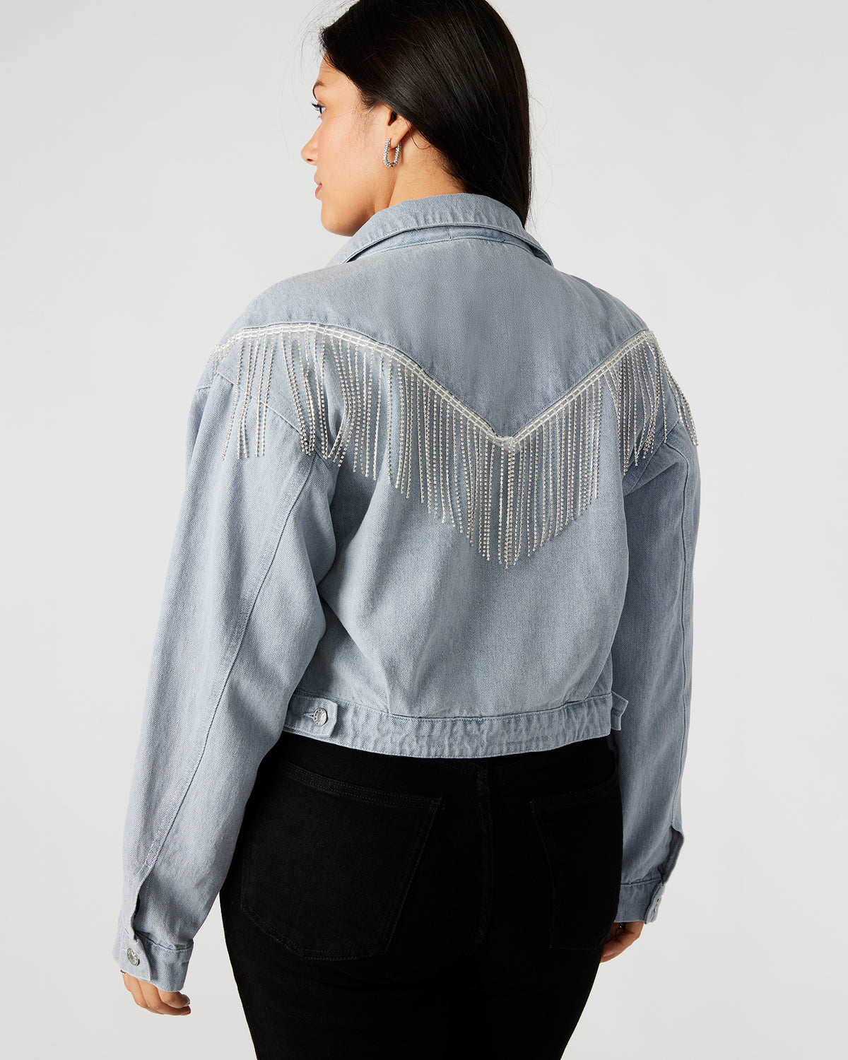 Steve Madden CANYON Denim Jacket | Women's Rhinestone Fringe Jacket