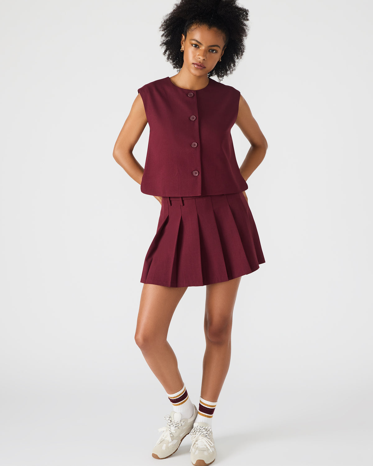 Steve Madden MARGO Wine Pleated Women's Mini Skirt