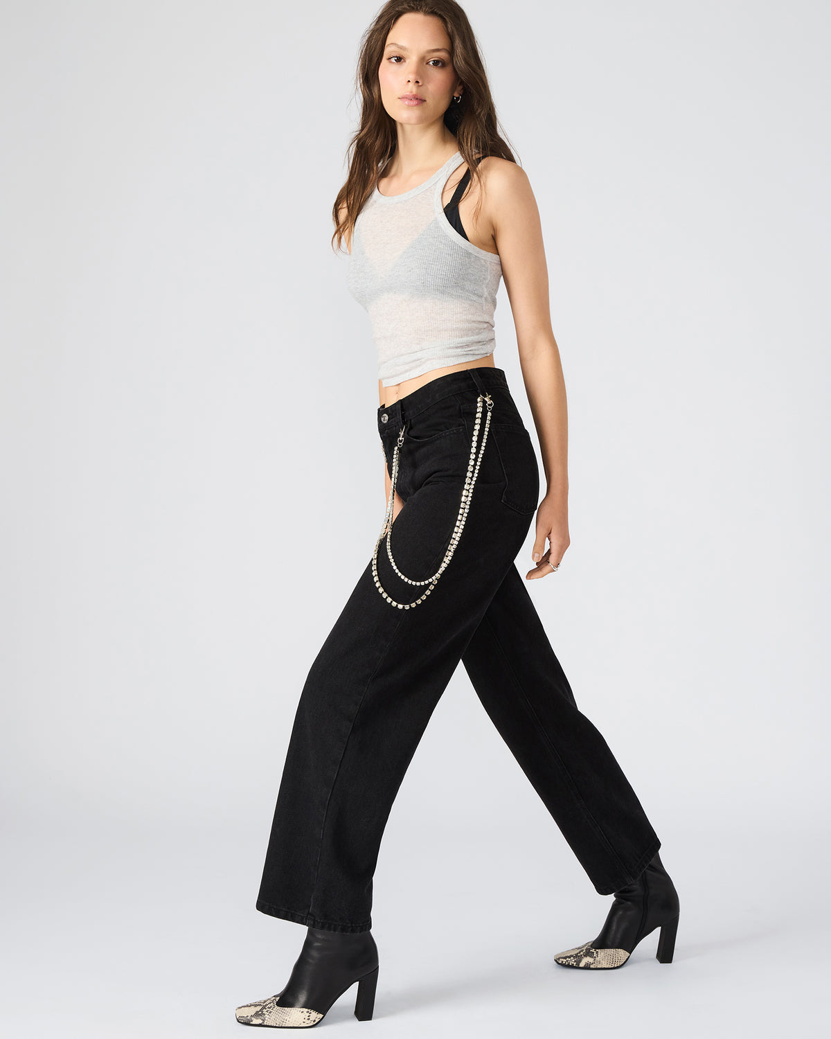 Steve Madden SWIFT Black Wide-Leg Denim Chain Women's Jean
