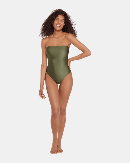 Steve Madden SHINE BRIGHT ONE PIECE SWIMSUIT Olive Women's Bandeau One-Piece Swimsuit