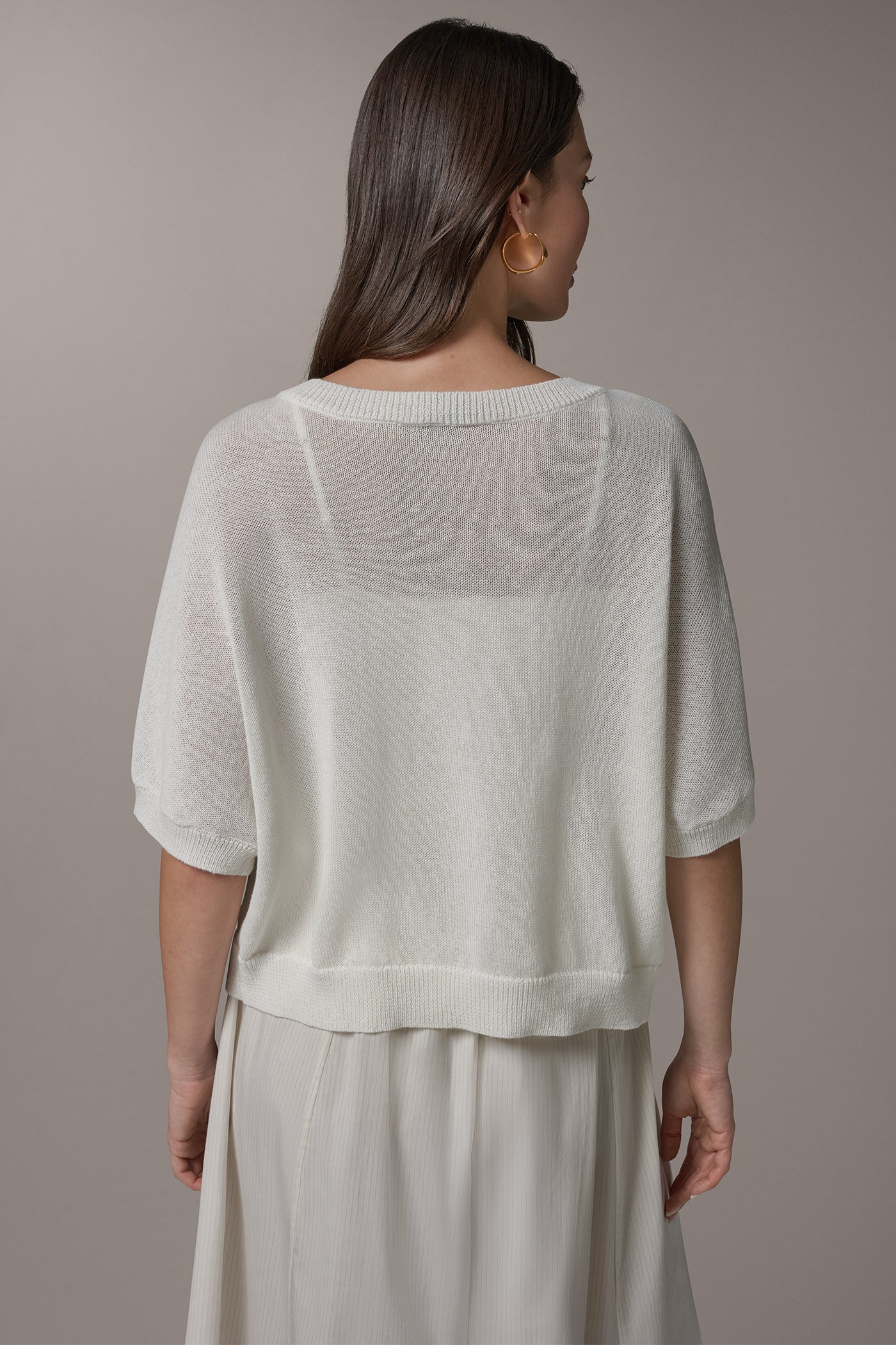 Cream SHORT SLEEVE EASY CARDIGAN Donna Karan
