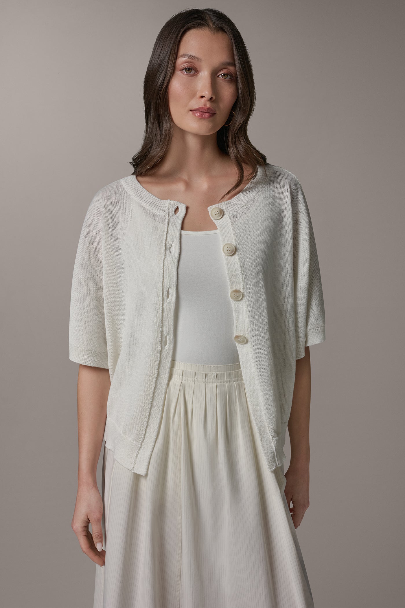 Cream SHORT SLEEVE EASY CARDIGAN Donna Karan