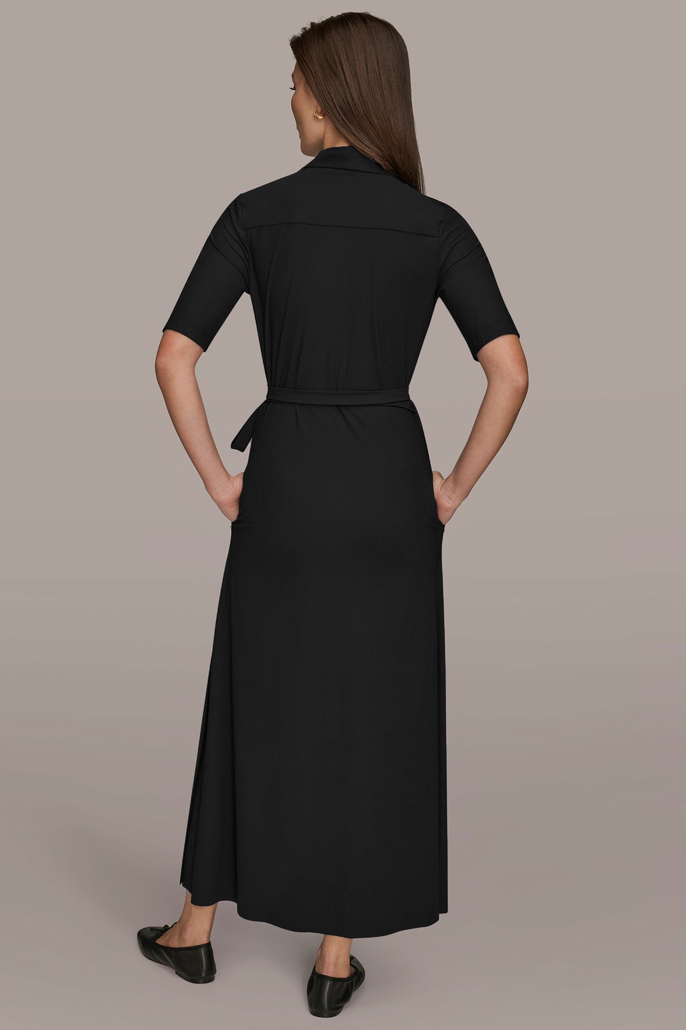 Black THE MODERN TRAVEL ELBOW-SLEEVE MIDI WRAP DRESS Donna Karan