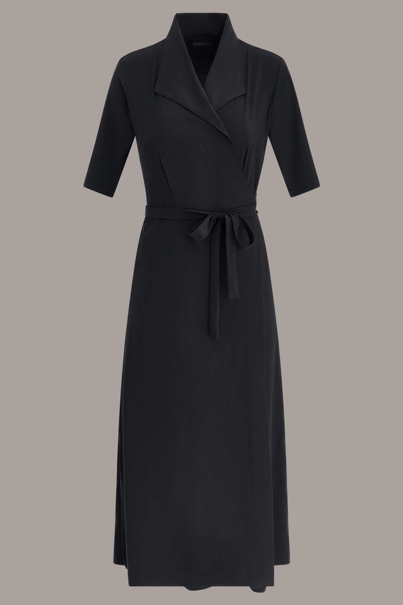 Black THE MODERN TRAVEL ELBOW-SLEEVE MIDI WRAP DRESS Donna Karan