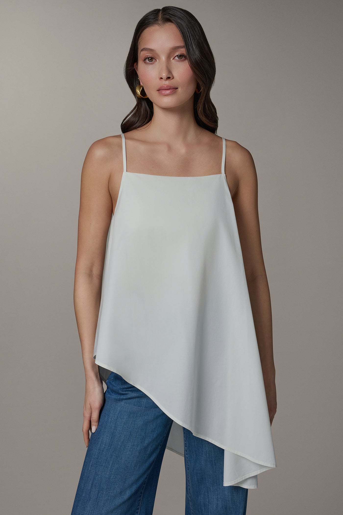 Cream SLEEVELESS ASYMMETRIC TIE BACK BLOUSE Donna Karan
