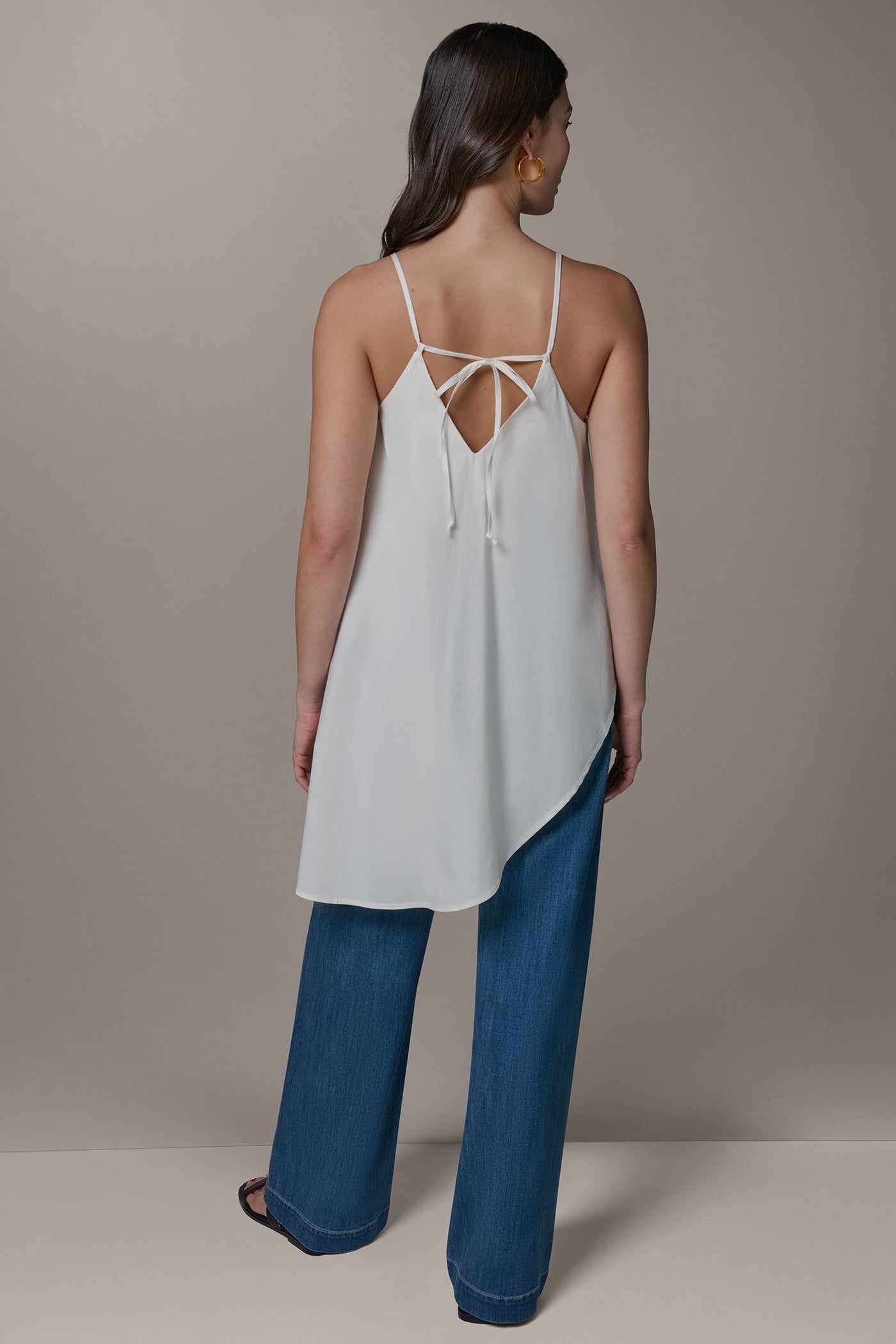 Cream SLEEVELESS ASYMMETRIC TIE BACK BLOUSE Donna Karan