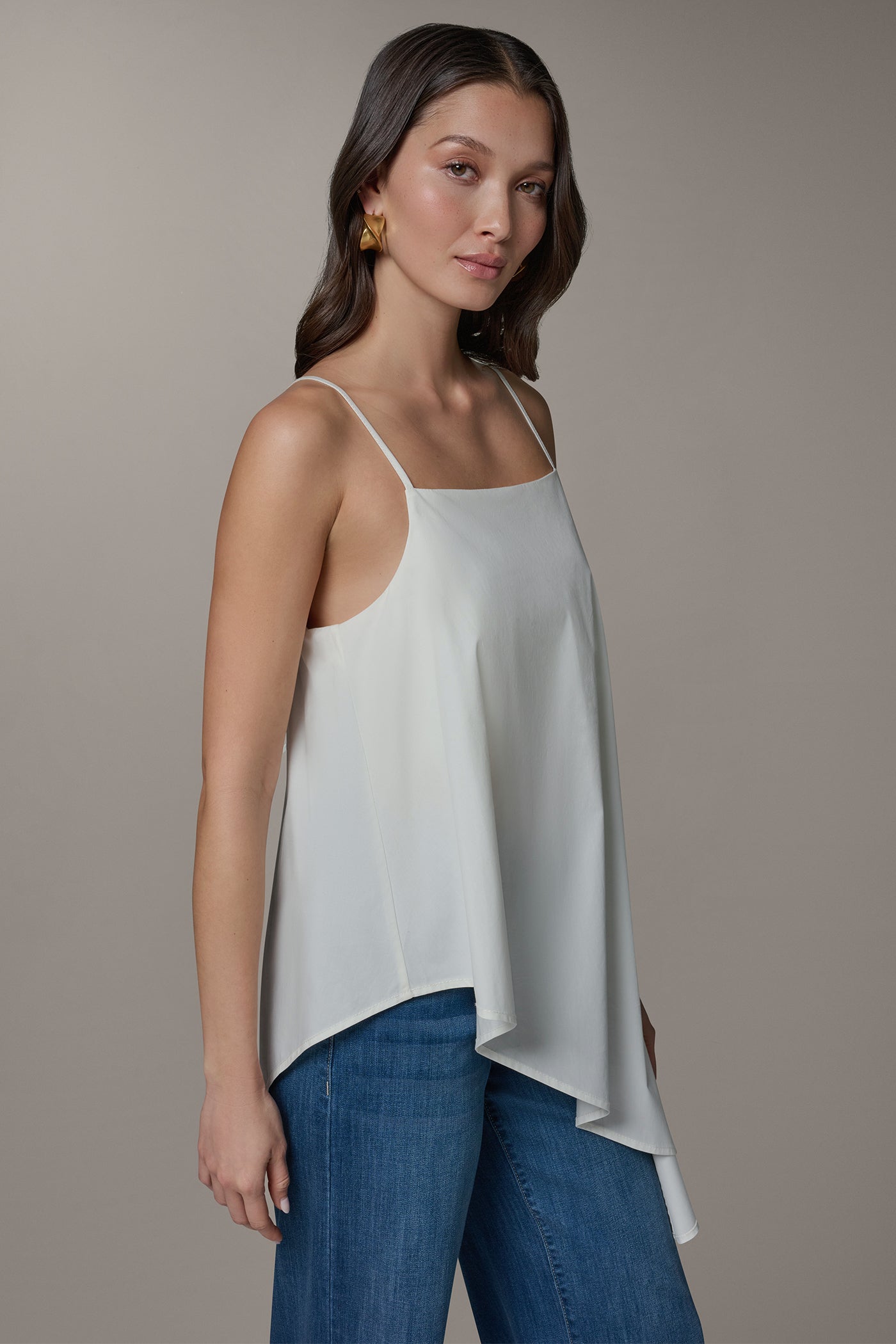 Cream SLEEVELESS ASYMMETRIC TIE BACK BLOUSE Donna Karan