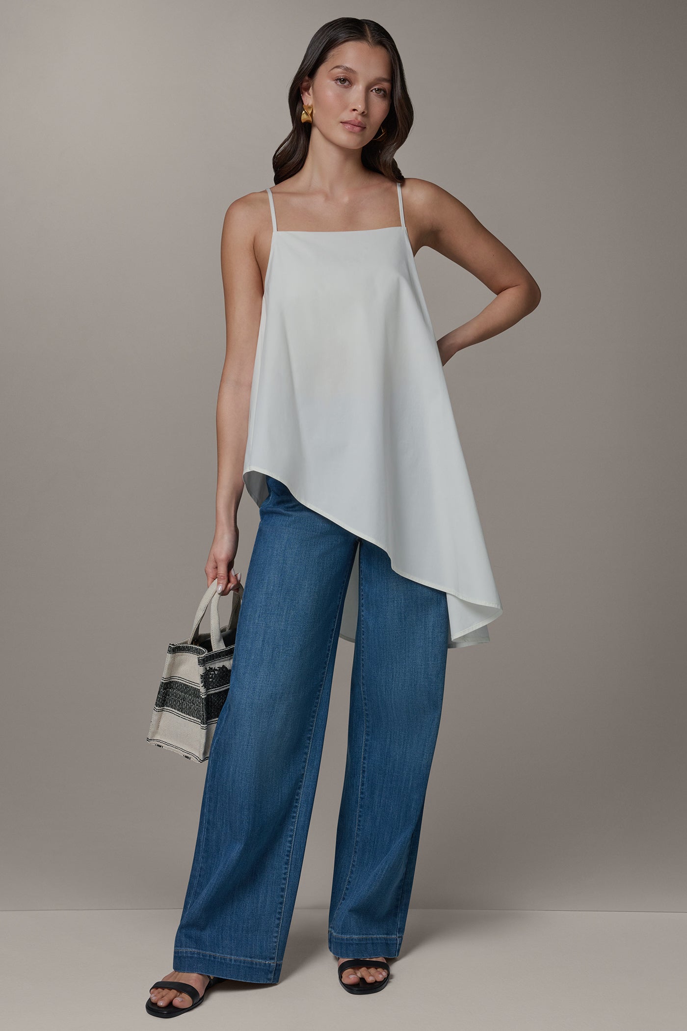 Cream SLEEVELESS ASYMMETRIC TIE BACK BLOUSE Donna Karan