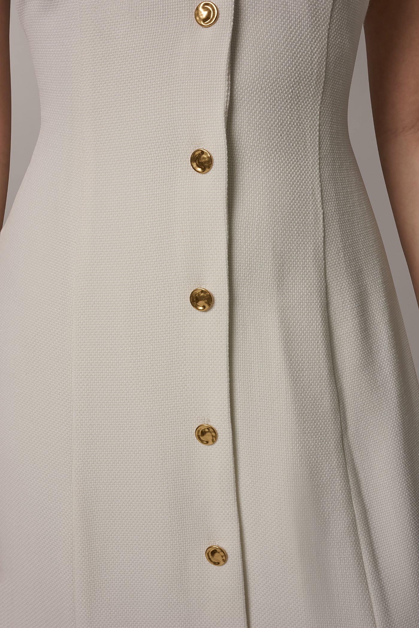 Cream SLEEVELESS CROSS-FRONT MIDI HALTER DRESS Donna Karan