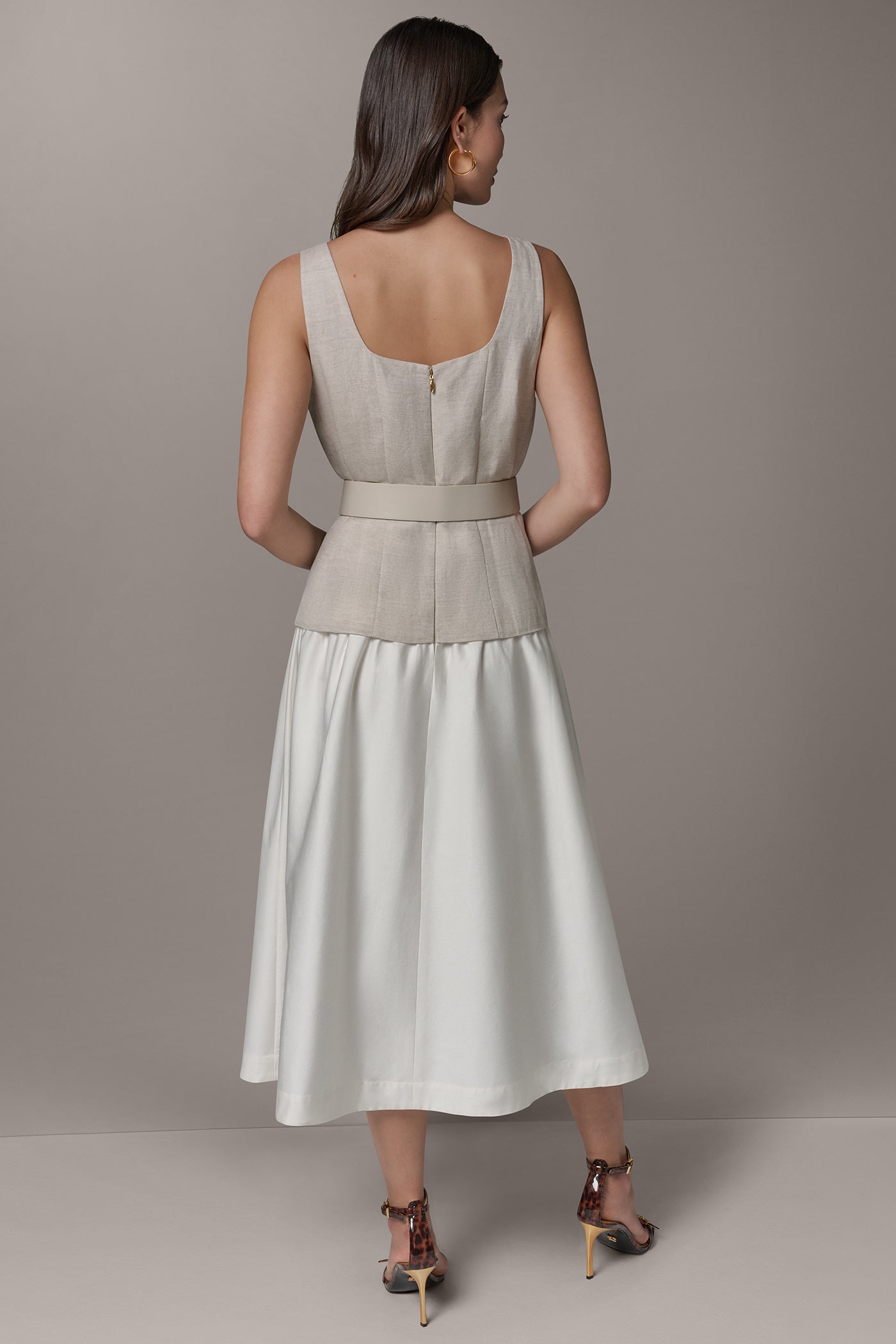 Natural Combo SLEEVELESS MIDI FIT AND FLARE DRESS Donna Karan