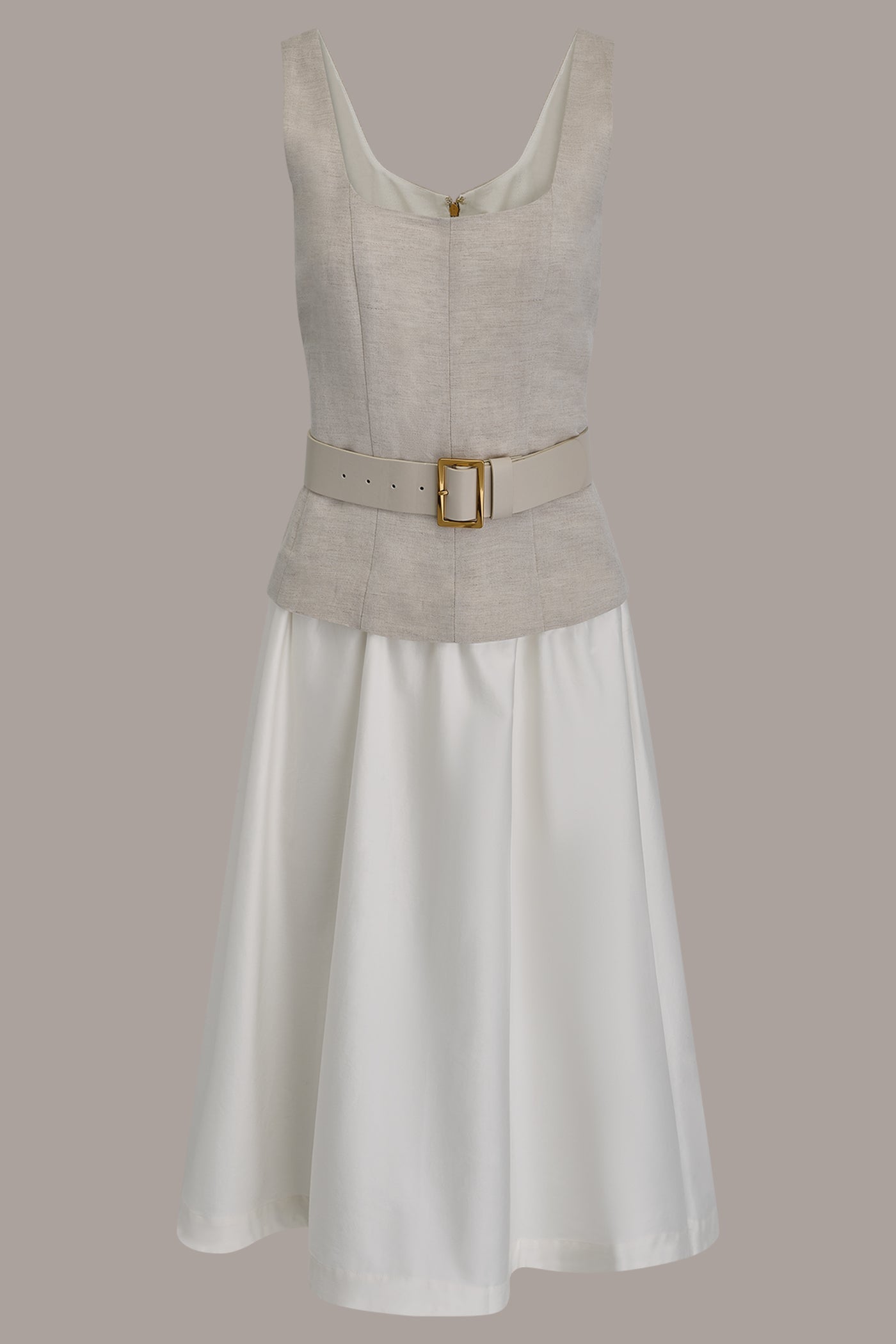 Natural Combo SLEEVELESS MIDI FIT AND FLARE DRESS Donna Karan