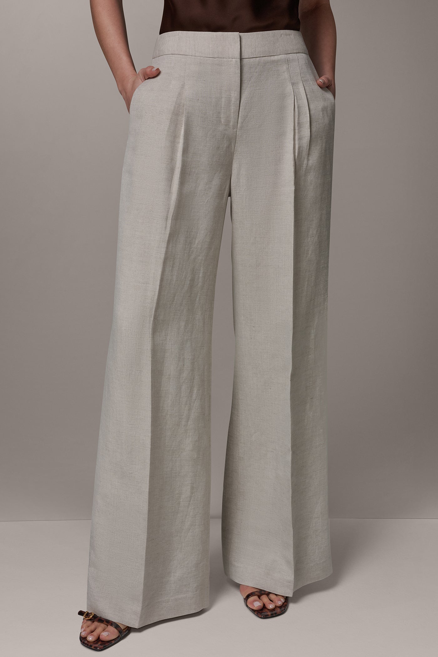 Flax MID-RISE PLEATED WIDE-LEG PANT Donna Karan