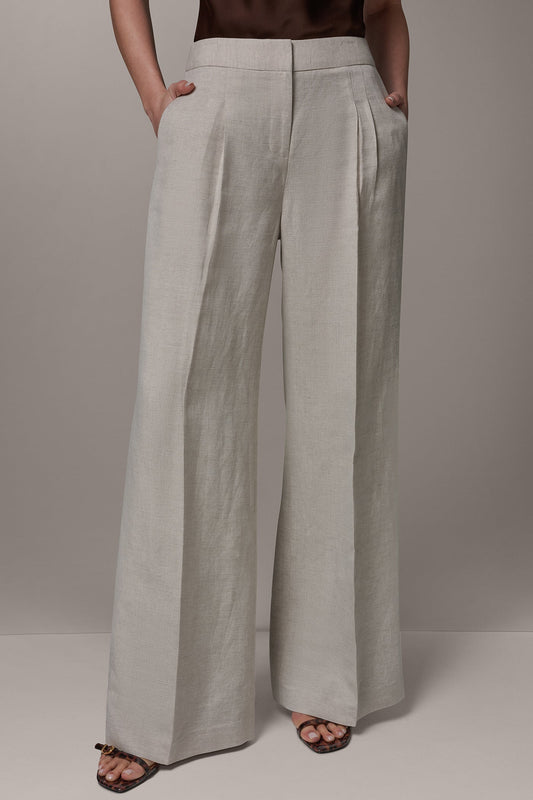 Flax MID-RISE PLEATED WIDE-LEG PANT Donna Karan
