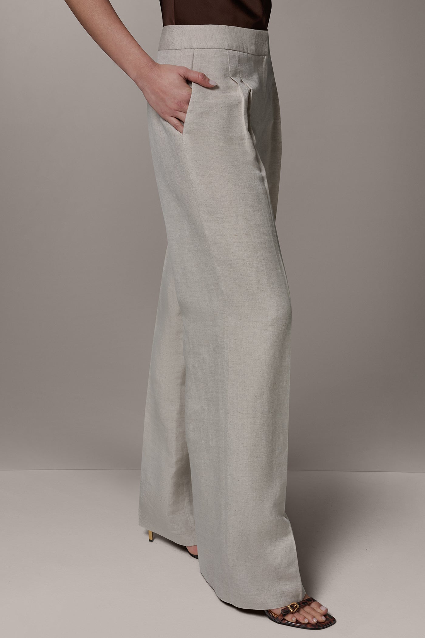 Flax MID-RISE PLEATED WIDE-LEG PANT Donna Karan