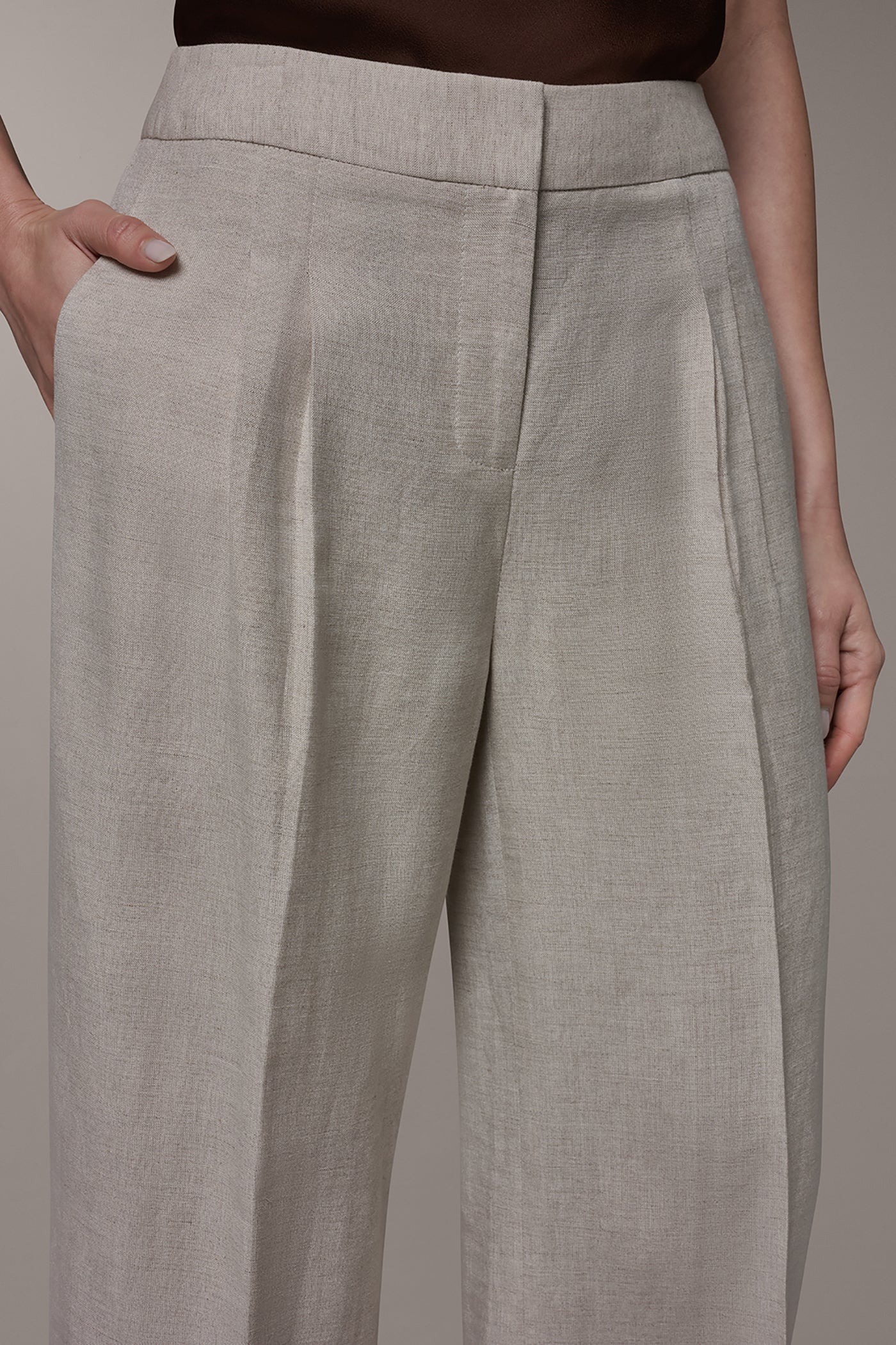 Flax MID-RISE PLEATED WIDE-LEG PANT Donna Karan