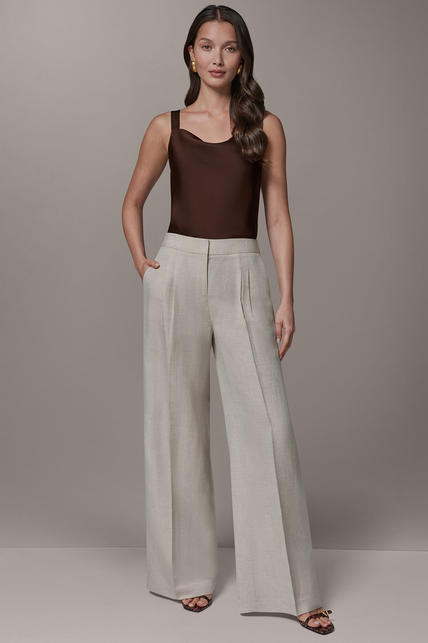Flax MID-RISE PLEATED WIDE-LEG PANT Donna Karan