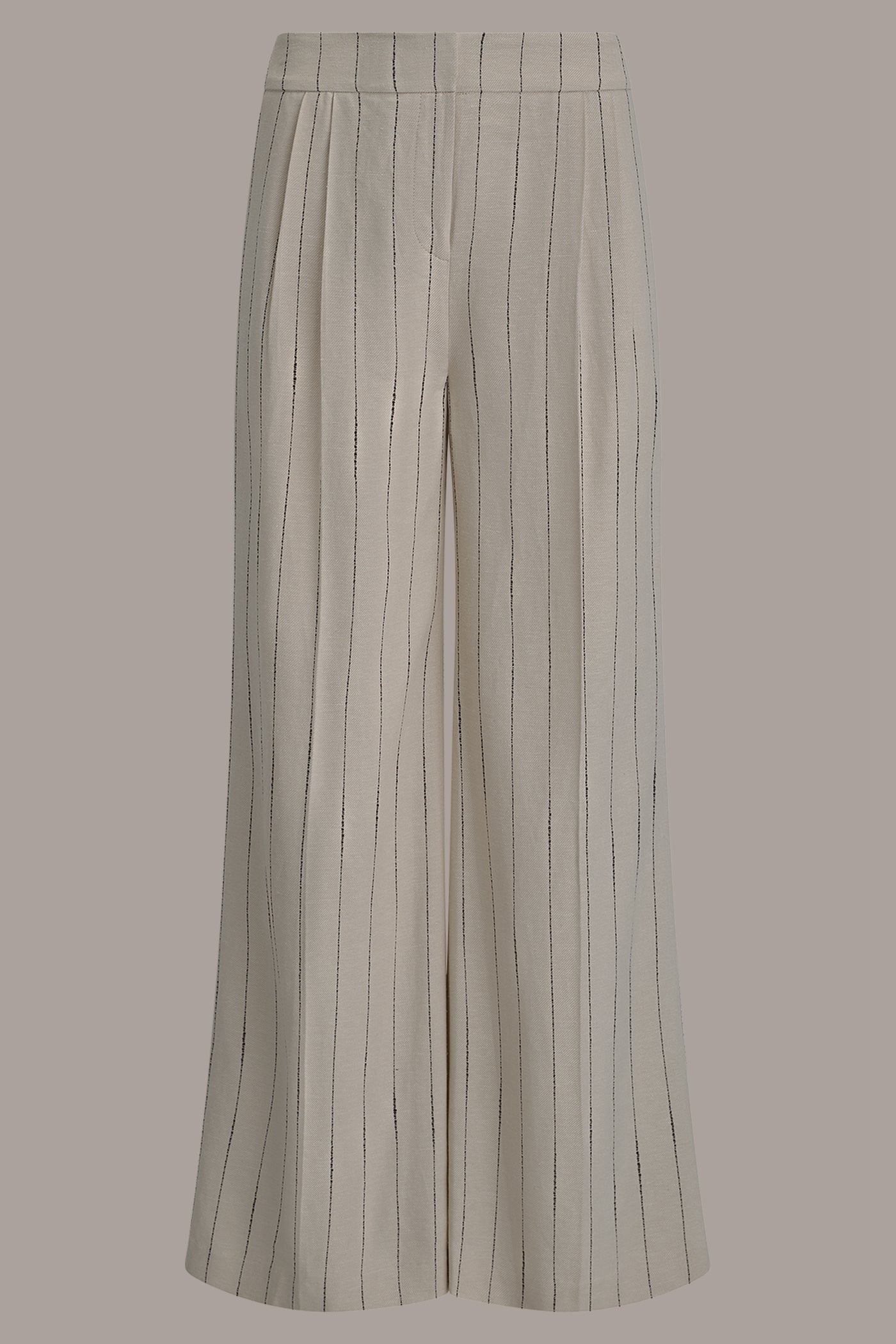 Flax/Canyon MID-RISE PINSTRIPE PLEATED WIDE-LEG PANT Donna Karan