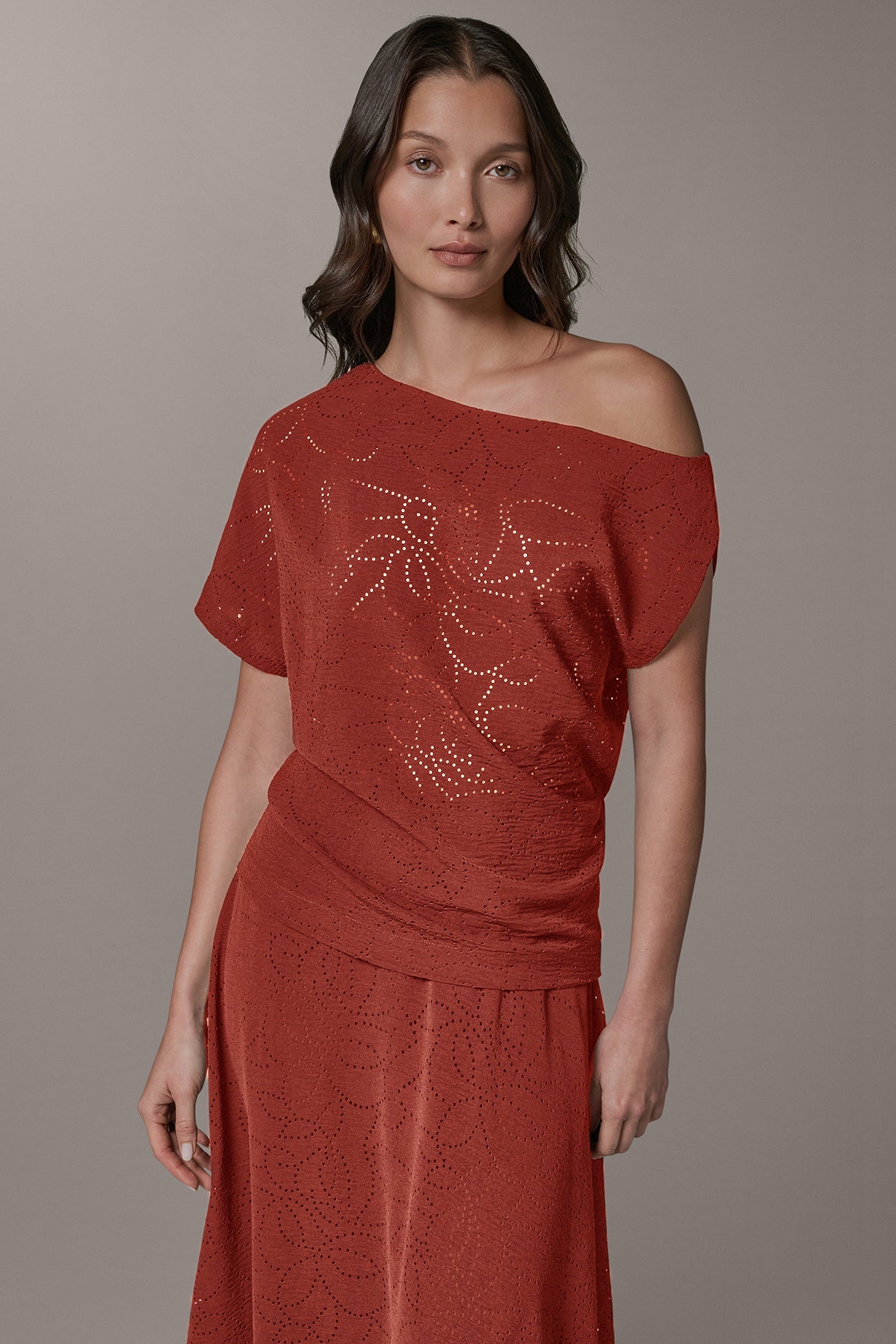 Sunbaked SLEEVELESS ASYMMETRIC LASER CUT TOP Donna Karan