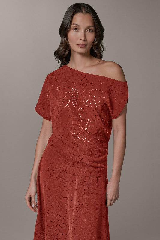 Sunbaked SLEEVELESS ASYMMETRIC LASER CUT TOP Donna Karan
