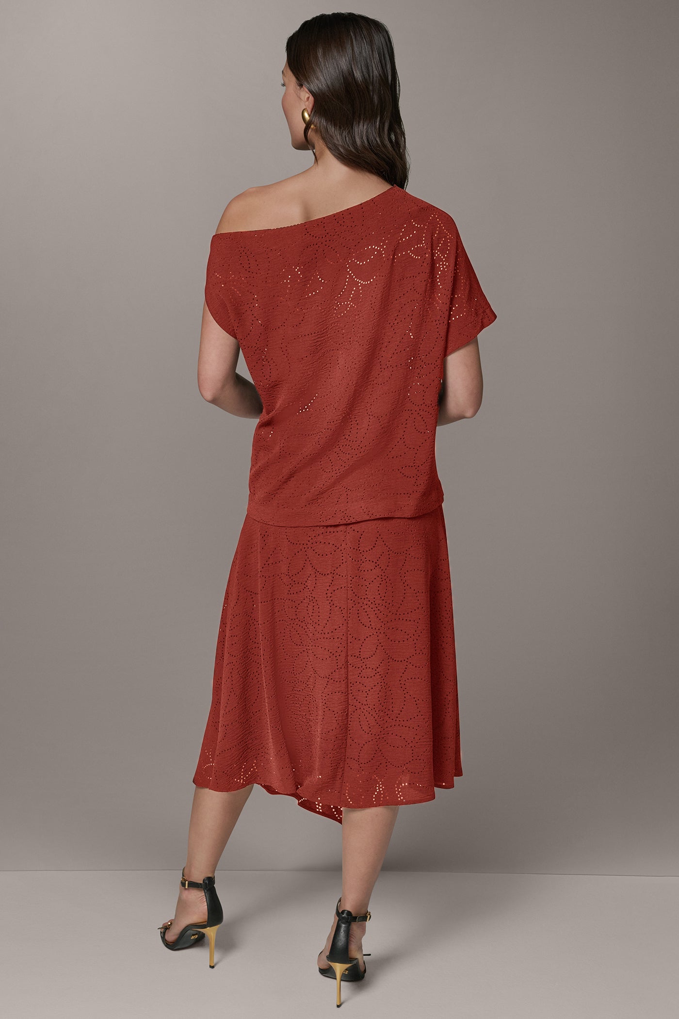 Sunbaked LASER CUT ASYMMETRIC MIDI SKIRT Donna Karan