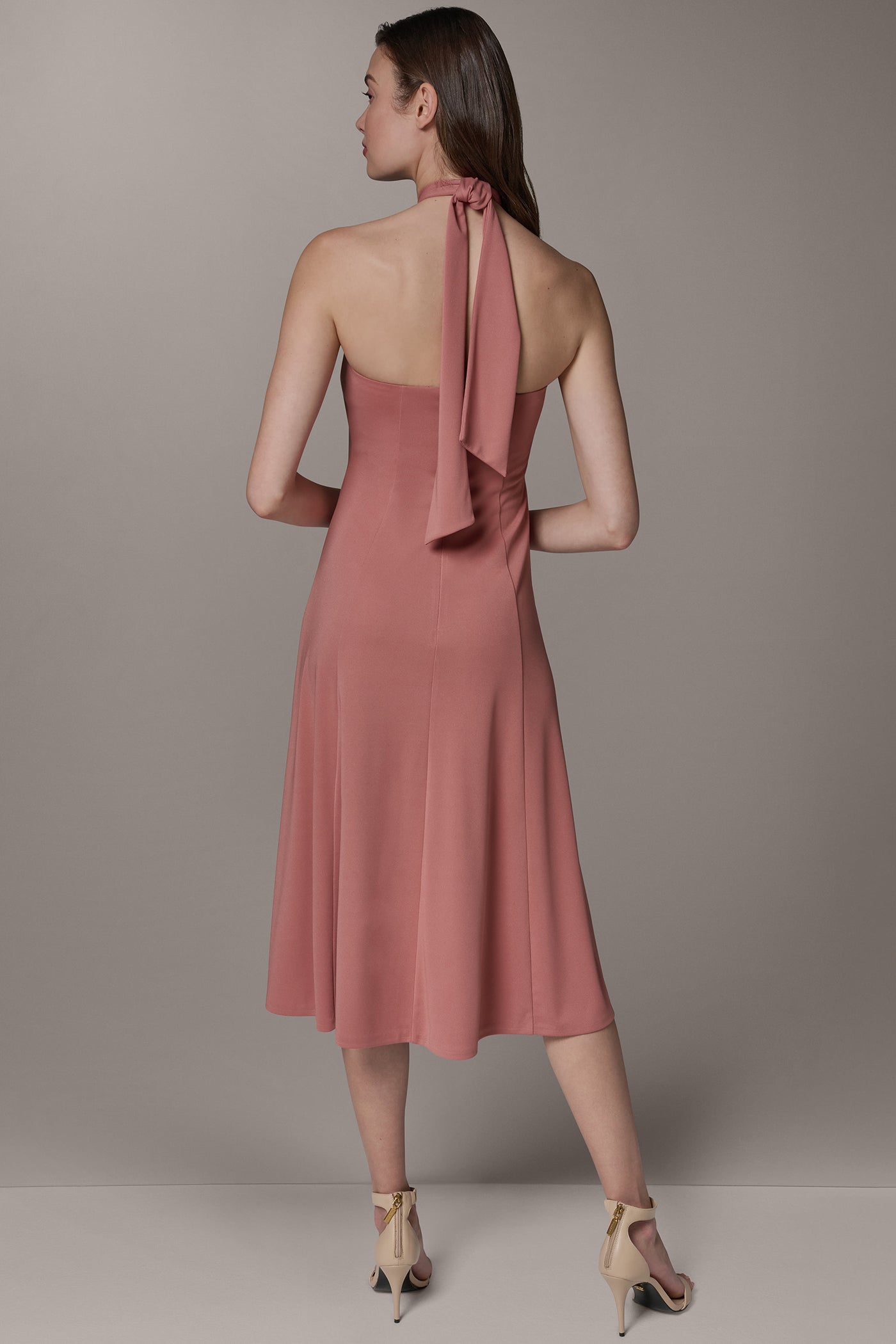 Desert Clay SLEEVELESS MIDI A-LINE HALTER DRESS Donna Karan