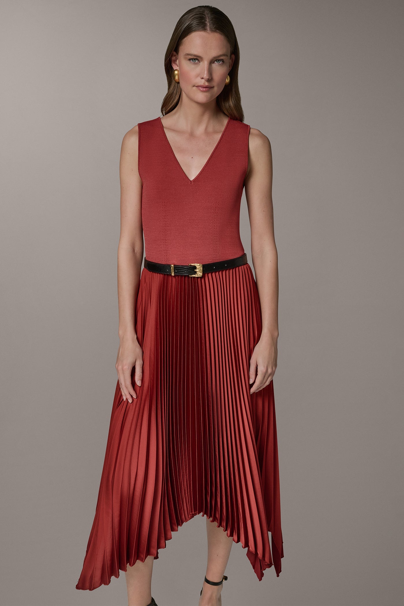 Sunbaked SLEEVELESS MIDI MIXED MEDIA DRESS Donna Karan