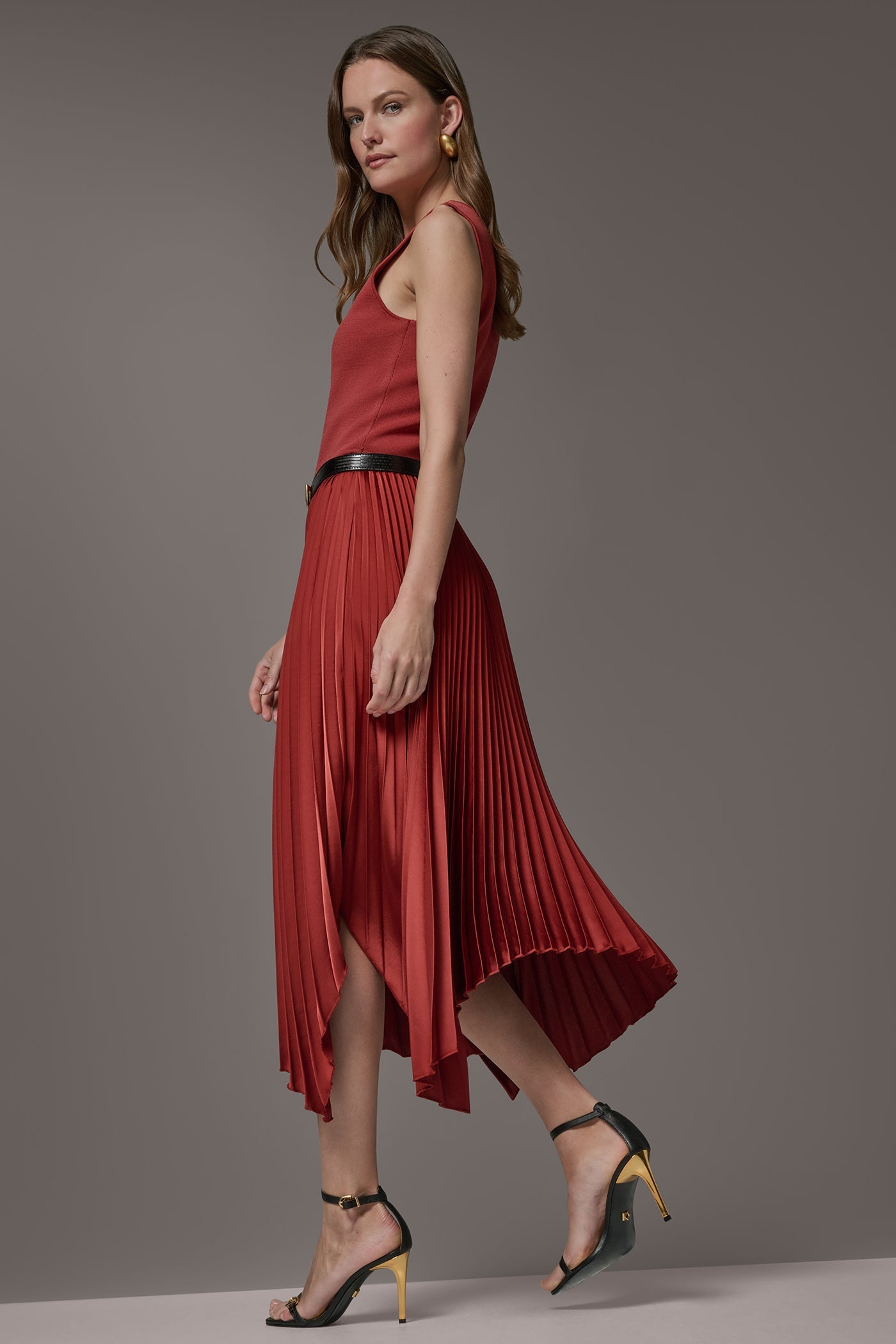 Sunbaked SLEEVELESS MIDI MIXED MEDIA DRESS Donna Karan